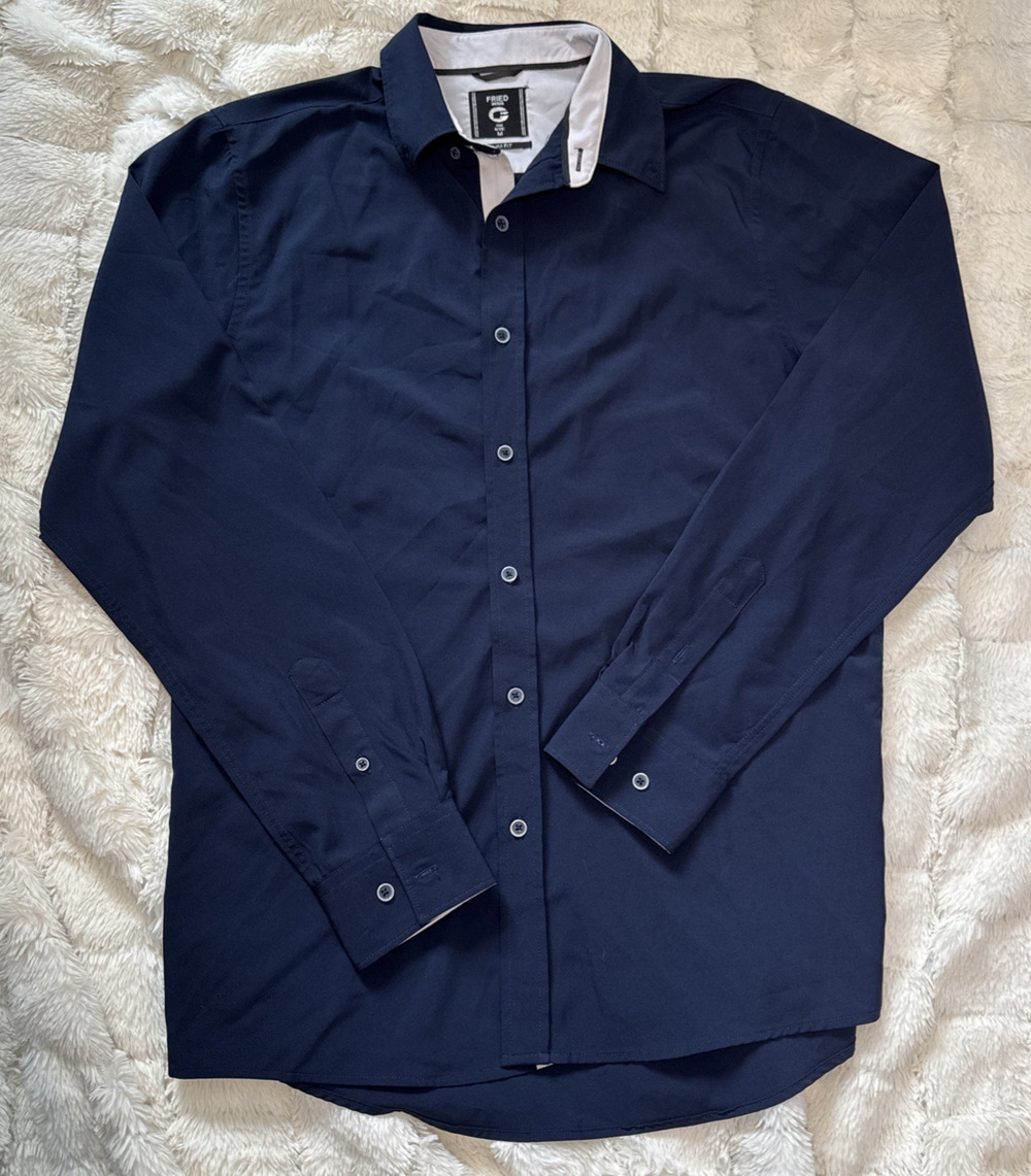 Fried Denim Shirt Mens Size Medium - Dark Blue Slim Fit Button Down Lightweight